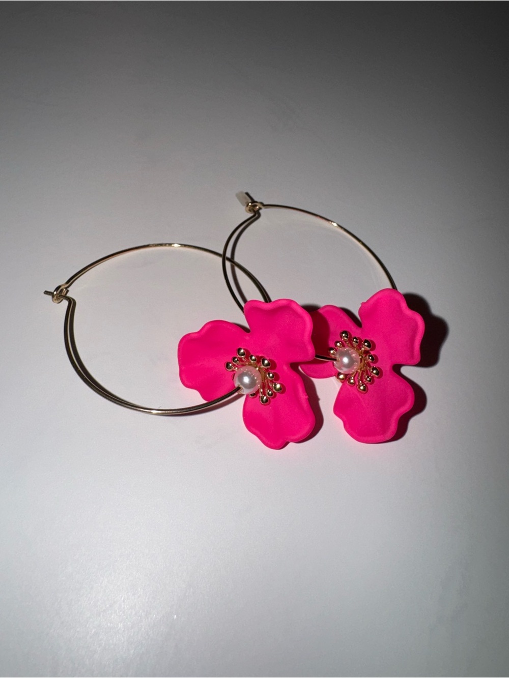 Pink Floral Hoop Earrings and Glitter Disc Drop Earrings - Women Jewelry - Picture 3 of 4